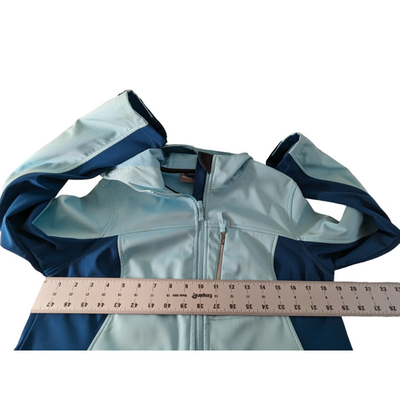 Free Tech Women's Hooded Softshell Jacket Medium Blue Zippered Pockets - Picture 3 of 14